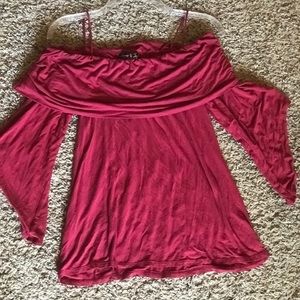 Crimson Bell Sleeve, Cold Shoulder Blouse